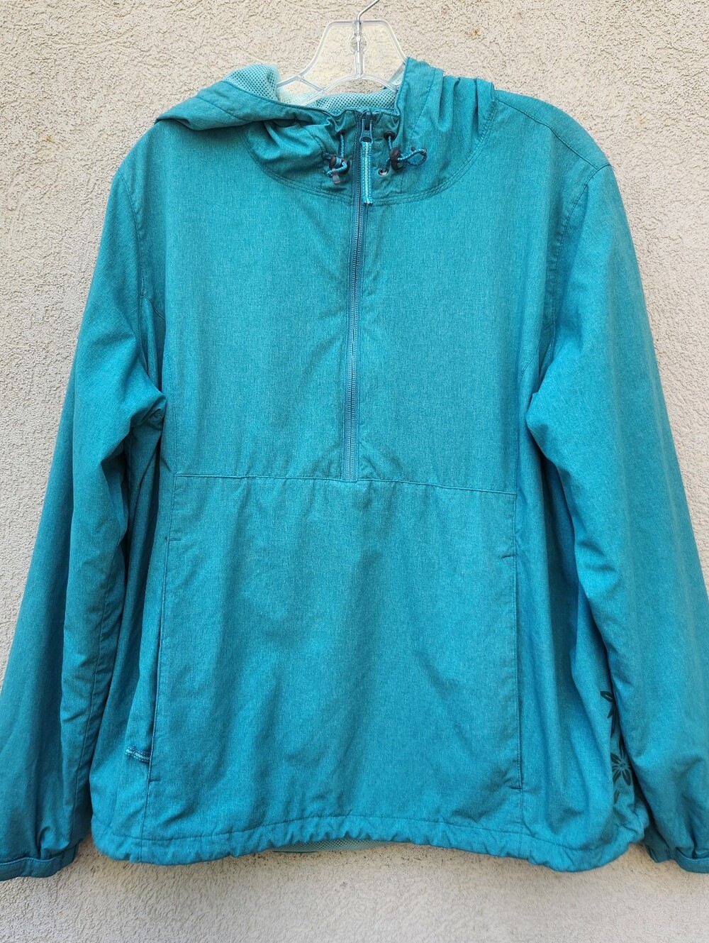 CABELAS Women’s Jacket Extra Large Blue Mesh Lining Hood Half Zip Windbreaker